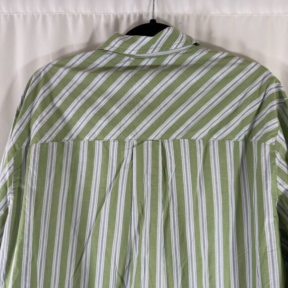 New Aerie Blouse Women's Small Green Blue Striped Long Sleeve Button Up - Picture 9 of 10